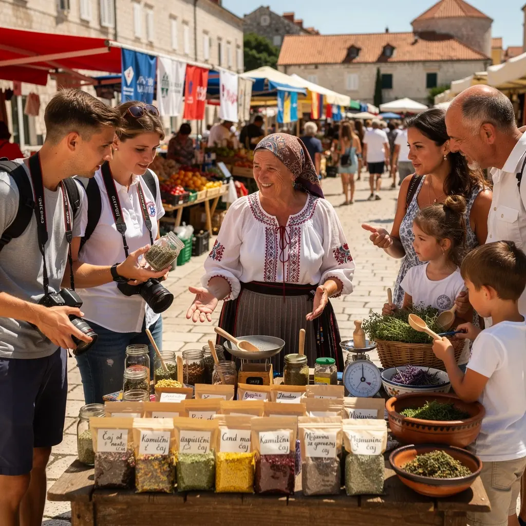 Uživanje u čaju s prijateljima na terasi s pogledom na prekrasnu hrvatsku prirodu.