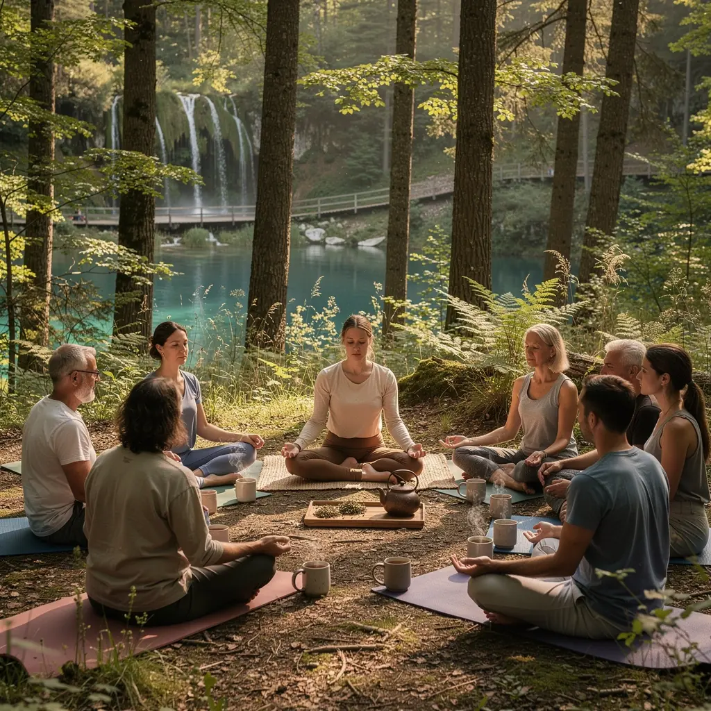 Zeleni čaj s cvjetovima lavande u šalici na drvenom stolu